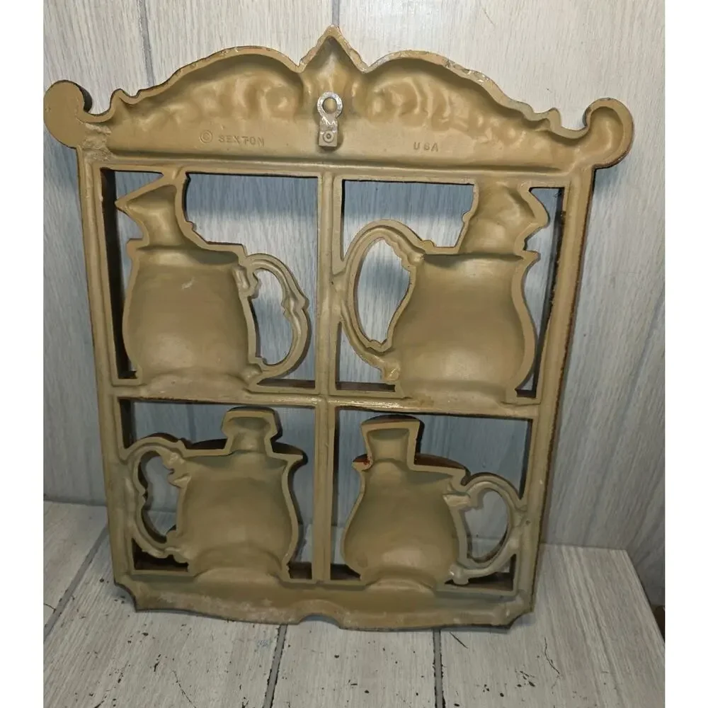Vtg Cast Iron Barber Shop Shaving Mugs Wall Decor MCM USA Made Man Cave Cabin